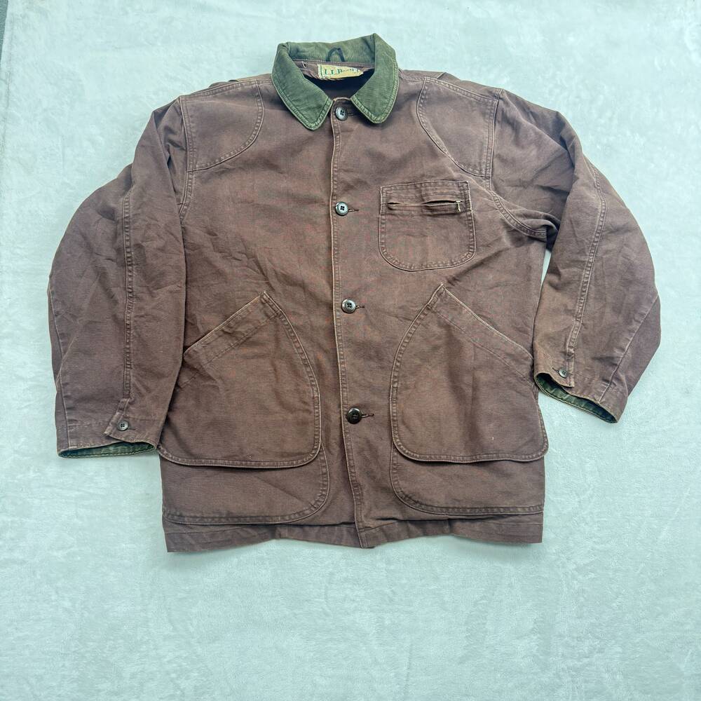 L.L. Bean Field Coat Men's Brown Size L Vintage Barn Jacket Corduroy Collar